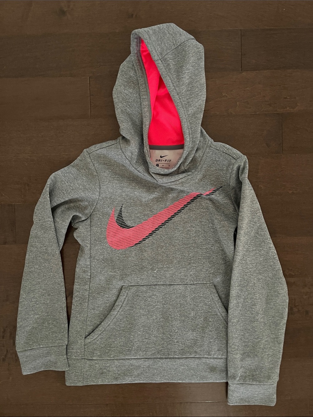 Nike Youth Gray Hoodie with Pink Swoosh